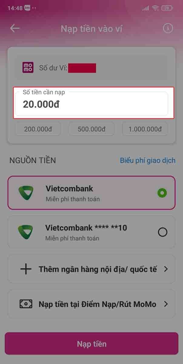 chuyển tiền từ Vietcombank sang MoMo