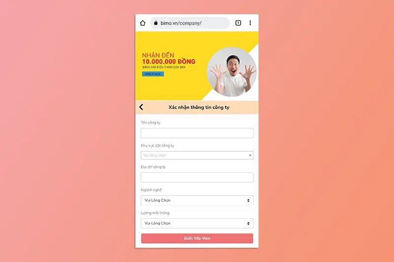 Bimo 25 Nhập thông tin công ty nơi đang làm việc