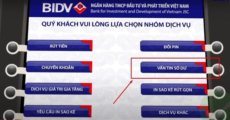 Tra cứu số tài khoản BIDV tại ATM