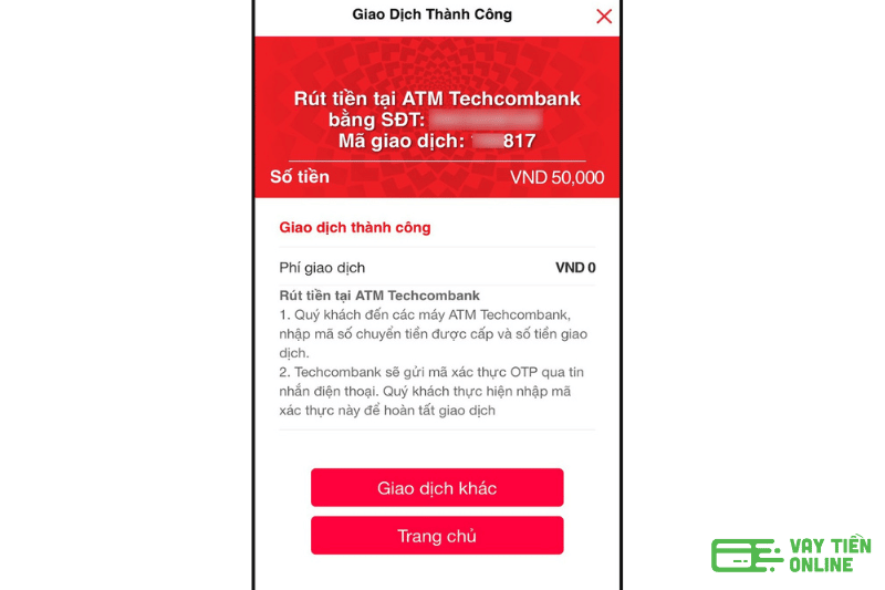rut tien khong can the Techcombank 4