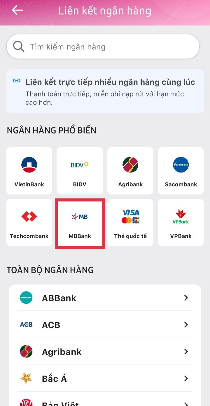 liên kết momo với mb bank