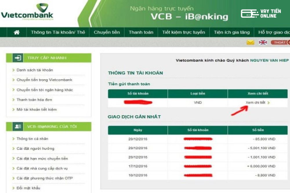 cách kiểm tra số dư tài khoản vietcombank