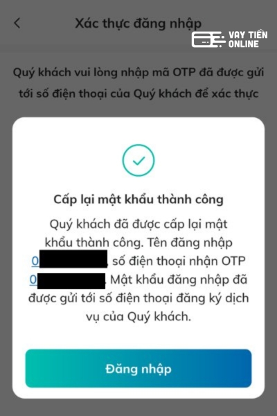Mật khẩu BIDV là gì? Cách lấy lại mật khẩu BIDV khi bị khóa 13 Mật khẩu mới sẽ được gửi qua số điện thoại đã đăng ký. Nhấn vào "Đăng nhập" để truy cập lại vào ứng dụng.