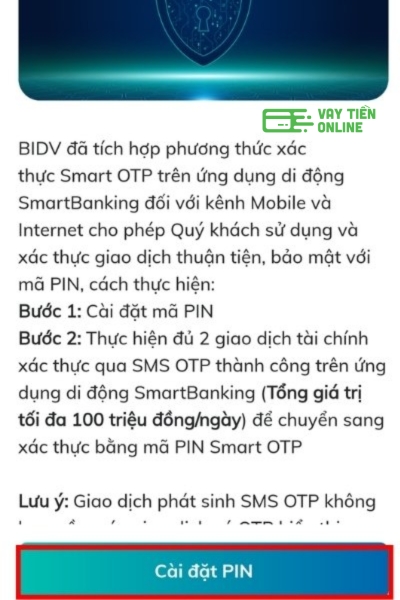 Mật khẩu BIDV là gì? Cách lấy lại mật khẩu BIDV khi bị khóa 16 Chọn "Cài đặt PIN"