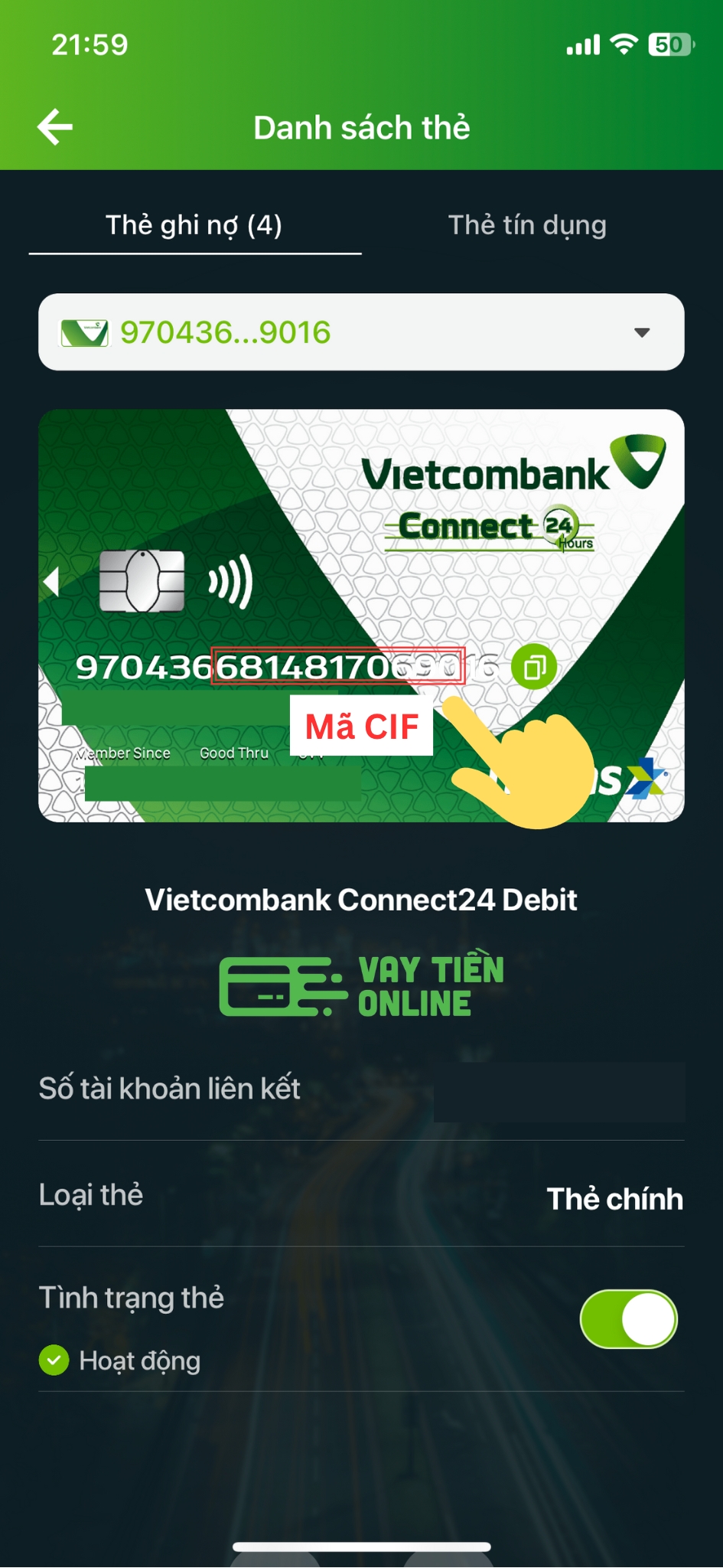 Số CIF Vietcombank bước 5