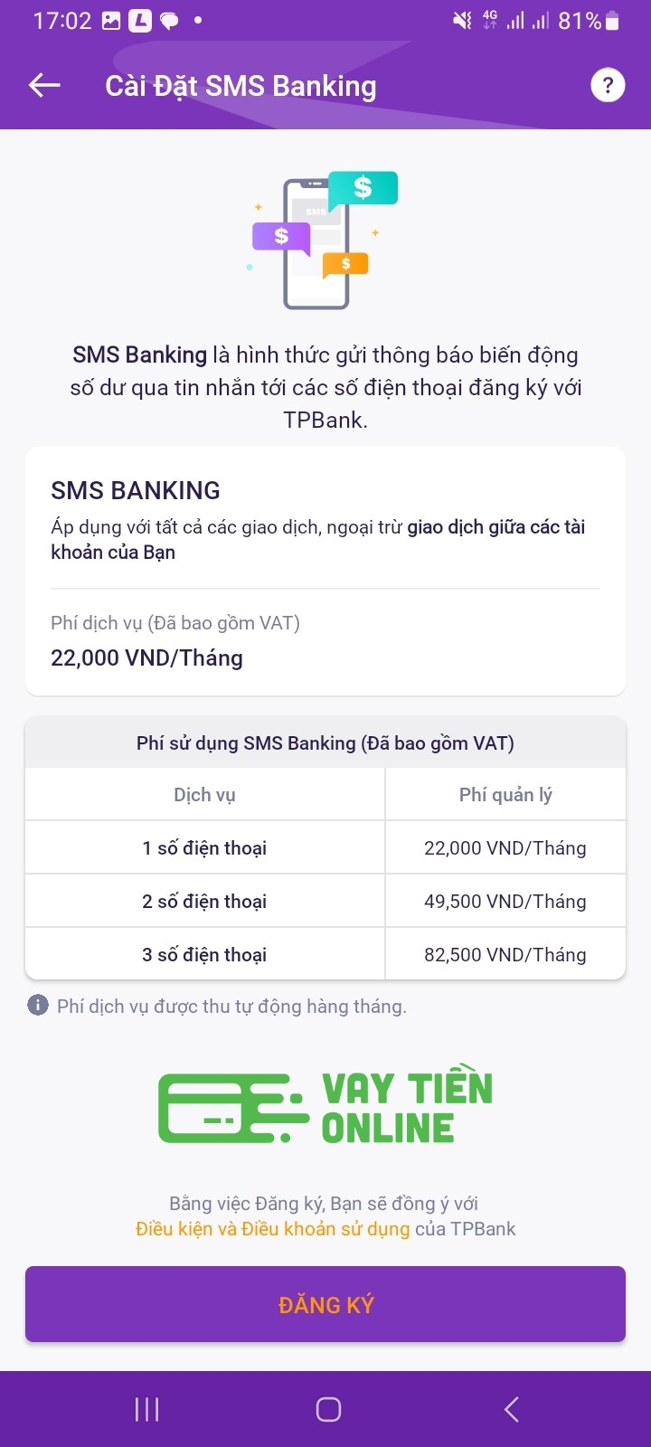 Đăng ký SMS Banking TPBank bước 3