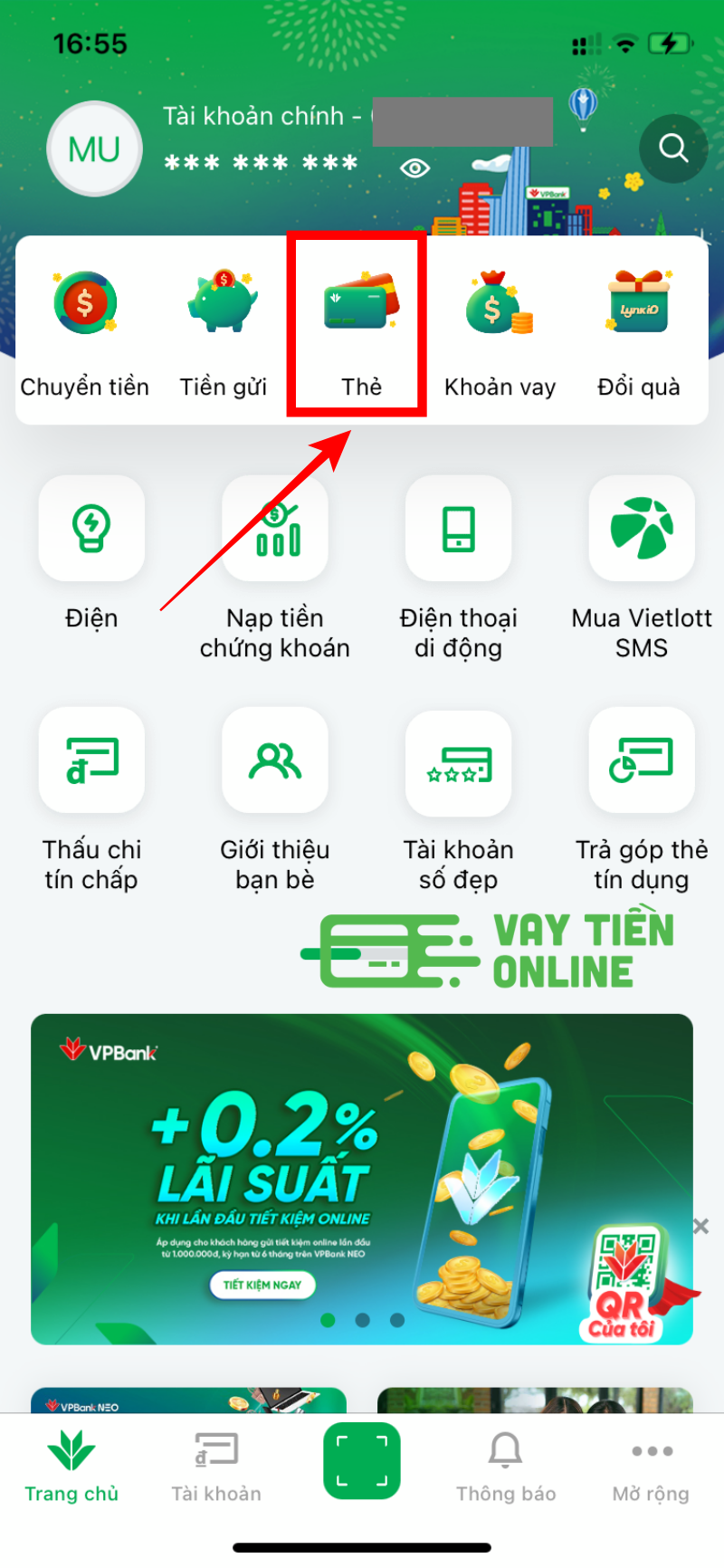 Mo the den VPBank online qua app 1